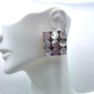 Vintage Mother of Pearl & Rhinestone Square Clip-On Earrings
